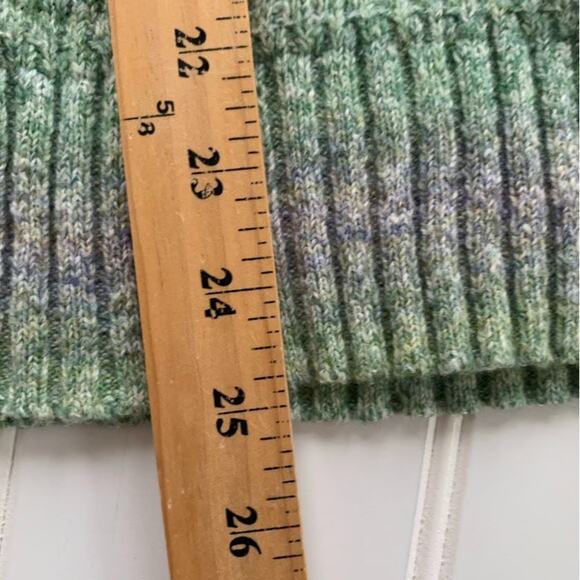 Talbots Striped Pullover Sweater Womens L Green Button Mock Neck Ribbed Wool - Picture 7 of 8